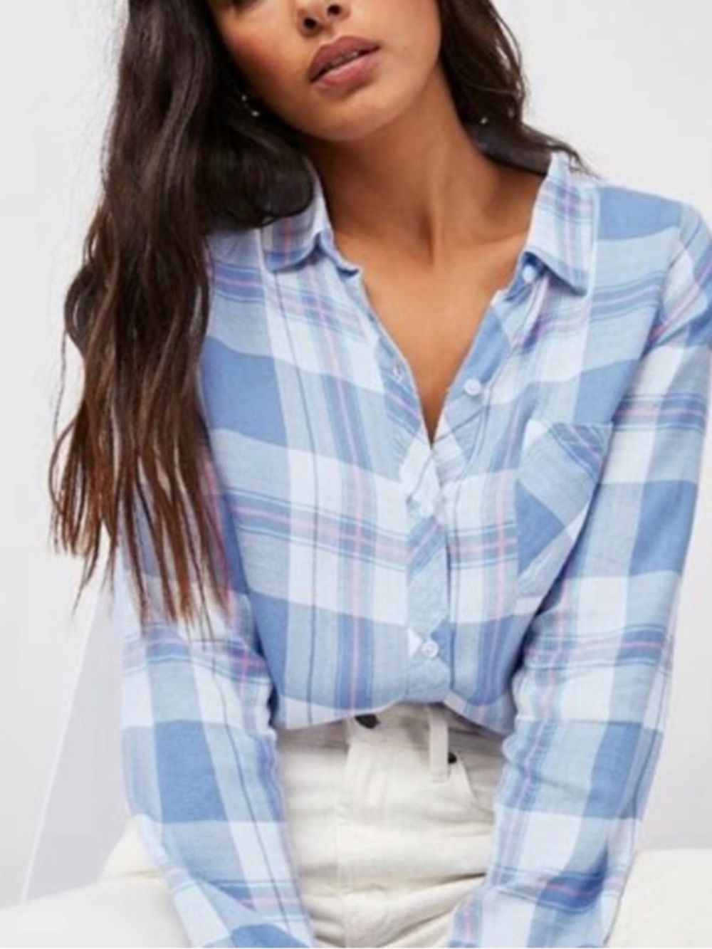 RAILS Hunter Plaid Shirt in Blue Lake Coral LARGE cozy